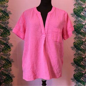 J. Crew Re-Imagined Pink Cotton V-neck Too With Pocket